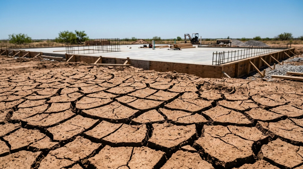 Cracked Texas clay soil showing the expansive soil challenge for home foundations